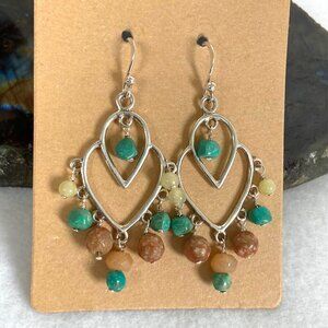 BARSE Sterling Silver 925 Turquoise Jasper Tiered Chandelier Dangle Earrings